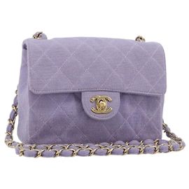 CHANEL Mini Matelasse 17 Chain Bag Cotton Lavende Gold CC Auth 182741SAM