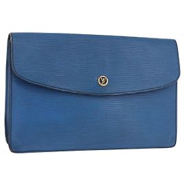 LOUIS VUITTON Epi Montaigne 27 Clutch Bag Blue M52655 LV Auth 184193