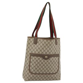 Borsa Tote GUCCI GG Supreme Web Sherry Line in PVC Beige Red 40 02 003 Auth 184449