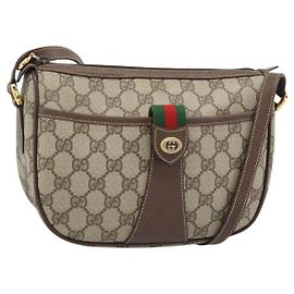 GUCCI GG Supreme Web Sherry Line Bag PVC Beige Gold 89 02 032 Auth 184227