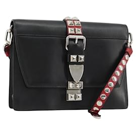 Borsa a tracolla PRADA Electra Studs in pelle nera e argento Auth 182970V - Prada