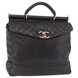 Borsa CHANEL Matelasse in pelle di agnello nera e oro CC Auth 183326A