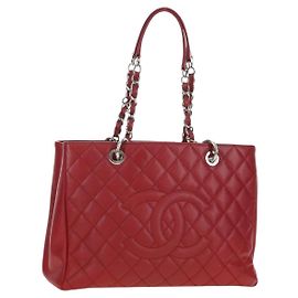 CHANEL GST Matelasse Chain Tote Bag Caviar Skin Red Silver CC Auth ep14654V