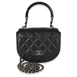 Chanel Black Quilted Lambskin CC Half Moon Top Handle Flap