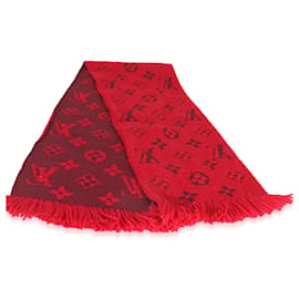 Sciarpa Louis Vuitton Red Monogram Wool Logomania con frange