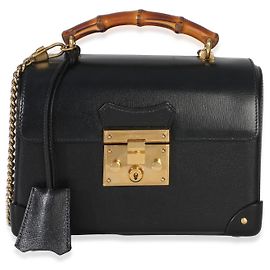 Borsa a tracolla Gucci Black Azalea in pelle di vitello piccola con lucchetto e bambù