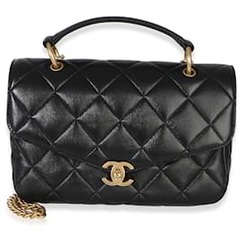 Borsa Chanel Black Quilted Lambskin Top Handle Envelope Flap Bag