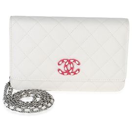 Cartera con cadena Chanel White Pink Matelassé Caviar Woven CC