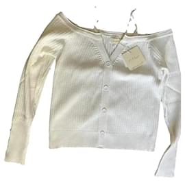 Monique White Ribbed Knit Cold Shoulder Cardigan - Autre Marque