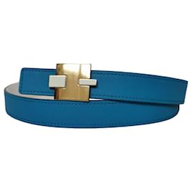 Hermès Reversibler Ledergürtel 24mm Blau und Weiß Gold