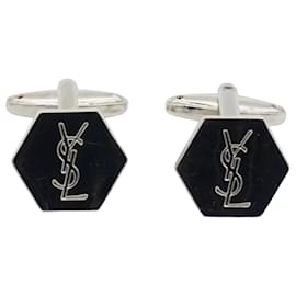 Saint Laurent YSL Boutons de manchette hexagonaux argentés - Yves Saint Laurent