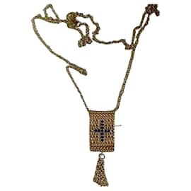 Gold Plated Cross Pendant Necklace with Blue Zircons - Autre Marque