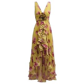 Emanuel Ungaro Ungaro Vestido plissado de babados com estampa floral amarela