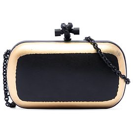 Clutch a nodo in pelle cerata dorata bicolore nera Bottega Veneta con catena