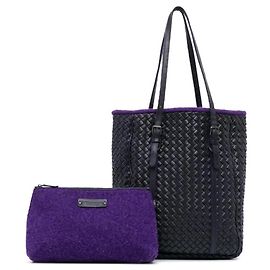 Bottega Veneta Borsa Tote Intrecciato in Pelle Nera e Pochette