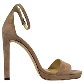 Jimmy Choo Misty 120 Ankle Strap Sandaletten mit Absatz aus braunem Wildleder