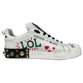 Bedruckte Portofino Sneaker von Dolce & Gabbana aus weißem Leder