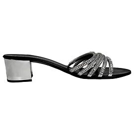 Sandali con tacco slide Giuseppe Zanotti in pelle argento decorati con strass