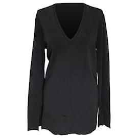 Theory Britona V-Ausschnitt Langarmpullover aus schwarzer Rayon