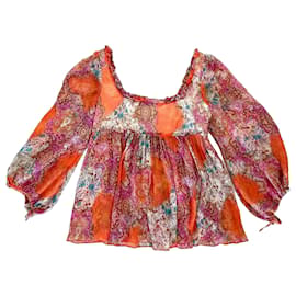 Etro Blusa in Seta con Stampa Paisley Arancione