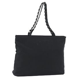 Salvatore Ferragamo Vala Chain Schultertasche Canvas Schwarz Silber Auth 183134