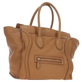 Céline Borsa CELINE Luggage Micro Shopper in pelle beige con dettagli dorati Autentica am11775V