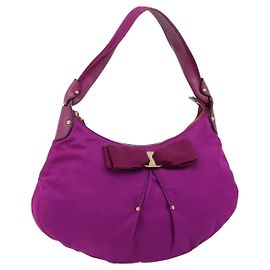 Salvatore Ferragamo Vala Schultertasche Nylon Lila Gold Authentisch 182996A
