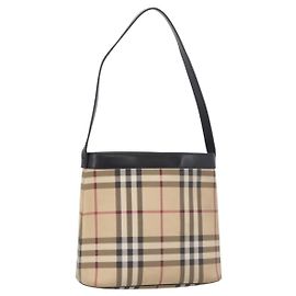 Borsa a tracolla BURBERRY Nova Check PVC Beige Argento Auth 184442