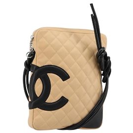 CHANEL Matelasse Cambon Line Shoulder Bag Couro Bege Prata CC Auth 183625M