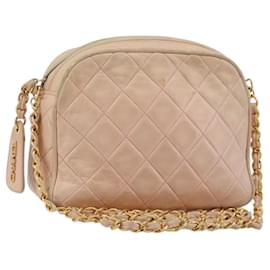 Borsa a tracolla CHANEL con catena in pelle di agnello beige Oro CC Auth 184126