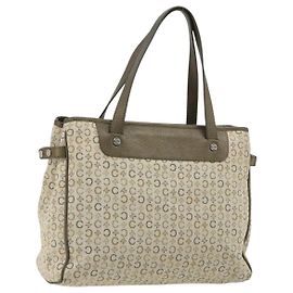 Céline Bolso CELINE C Macadam de lona y cuero beige plata Auth 183014