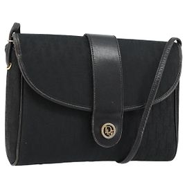 Borsa a Spalla Christian Dior Trotter Canvas Nero Oro Auth 183642