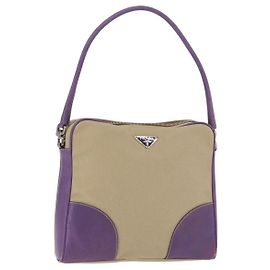 Bolso de hombro PRADA Lona Beige Plata Auth 183714