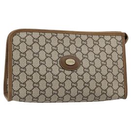 Clutch GUCCI GG Plus Supreme PVC Beige Oro Auth 184487