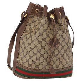 Bolso de hombro GUCCI GG Supreme Web Sherry Line PVC Beige Oro Auth 182622
