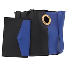 VERSACE Shoulder Bag Leather Blue Gold Auth BA13001V - Versace