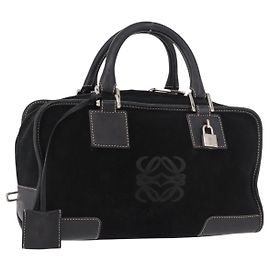 Bolsa LOEWE Anagram Americana 28 em camurça preta e prata Auth 183959V