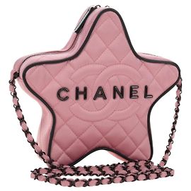 CHANEL Star Matelasse Chain Shoulder Bag Satin Pink CC Auth 181923SM