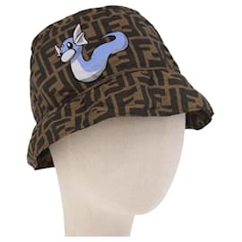 FENDI x FRGMT x POKMON ZUCCA Canvas Bucket Hat Mini-Dragon Brown Auth 161464SM - Fendi