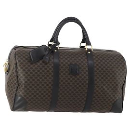 Céline CELINE Macadam Canvas Boston Bag PVC Leder Schwarz Gold Auth 180527A