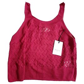 Berenice Canotta in maglia lurex traforata fucsia