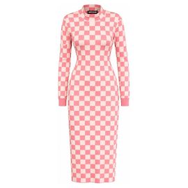 House of Holland Vestido midi a cuadros rosa y blanco