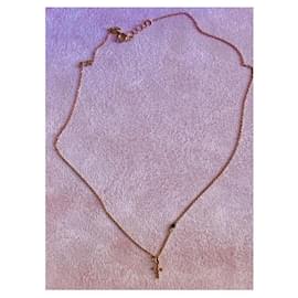 Rose Gold Plated Cross Necklace with Black Stone - Autre Marque