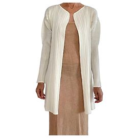 Issey Miyake Pleats Please Mid-Length Cardigan Off-White Größe 4