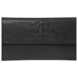 Portafoglio lungo in pelle caviar nero Chanel