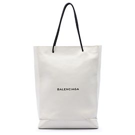 Borsa Tote North South Balenciaga in pelle di vitello bianca grande con logo