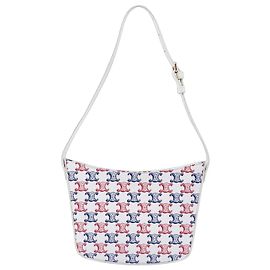 Céline Borsa a tracolla Croque in tela rivestita Triomphe bianca Medium di Celine