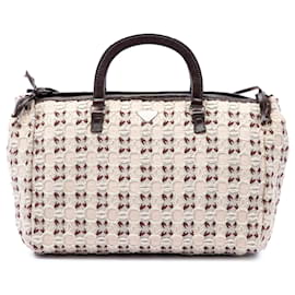 Borsa Prada in tela marrone con fiocco e manico clochette