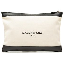 Clutch Balenciaga Brown Canvas Navy Clip M