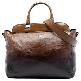 Borsa con struttura Prada Brown Sfumato Vernice Naplak